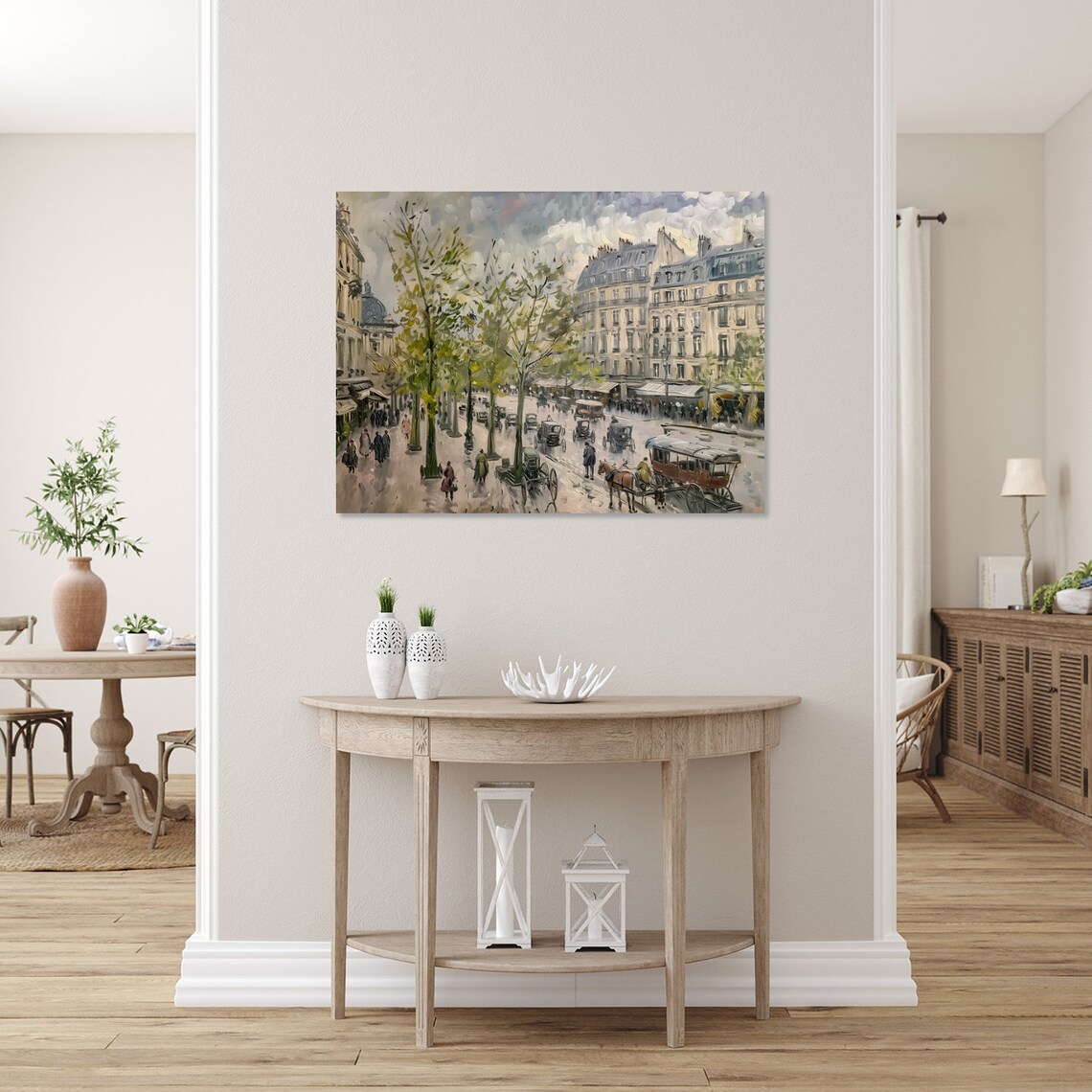 1880s Paris Street With Horse Carriages Vintage European Art Poster - Image 2