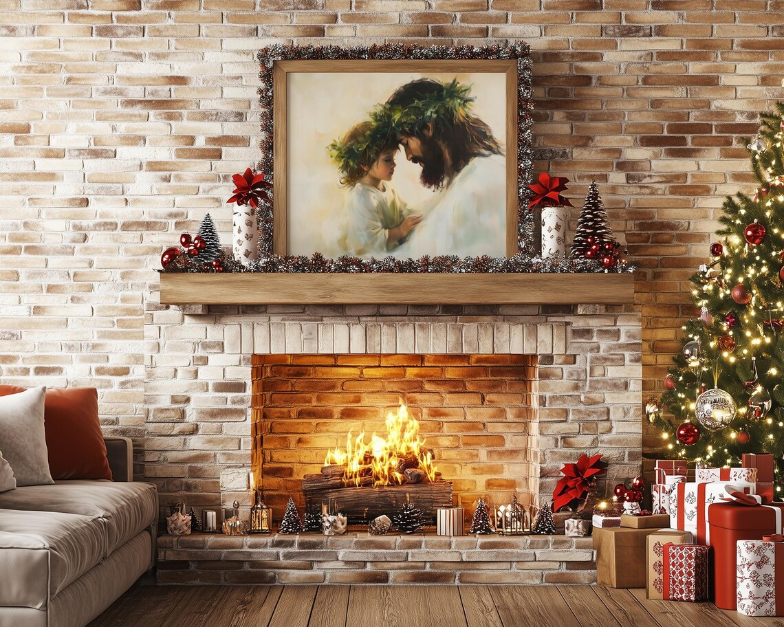 Jesus with Child Forehead to Forehead in Wreath Crowns Poster - Image 5