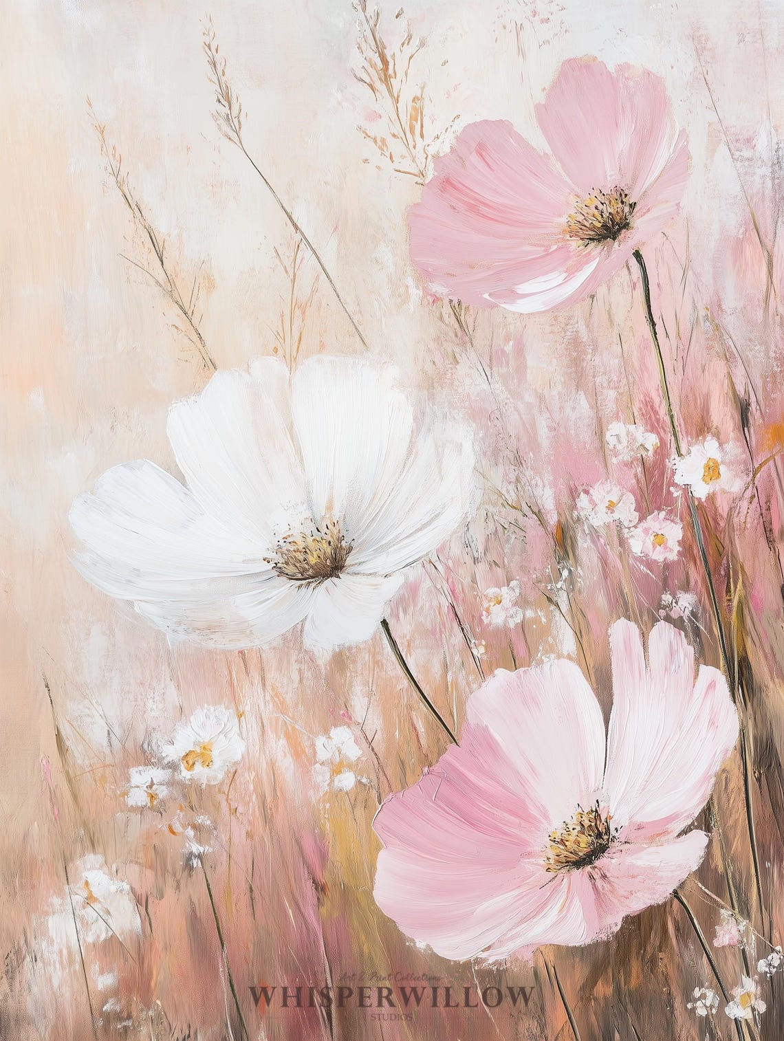 Dreamy Pink and White Cosmos Flowers Soft Floral Meadow Poster - Image 6
