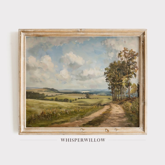 English Countryside Landscape Painting Antique Country Rustic Farmhouse Wall Decor Instant Print