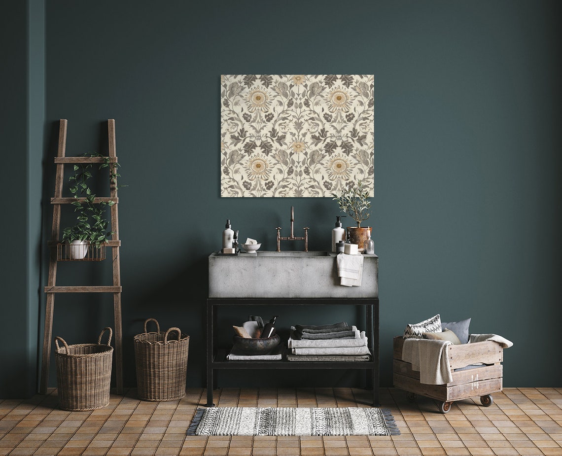 Vintage Gray Floral Damask Wallpaper Pattern Elegant Decor Poster - Image 3