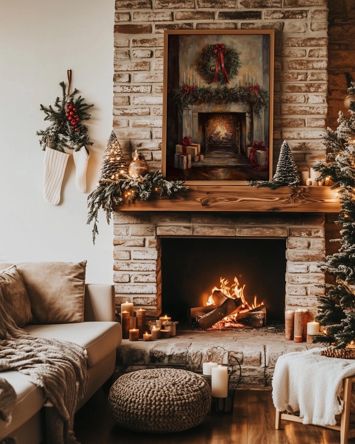 Cozy Christmas Fireplace with Wreath Garland and Gifts Poster - Image 2