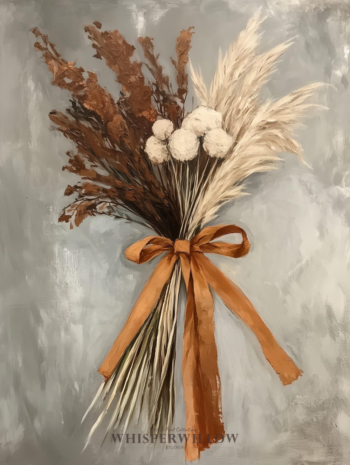 Dried Pampas Grass Bouquet with Rust Ribbon Bow Vintage Poster - Image 6