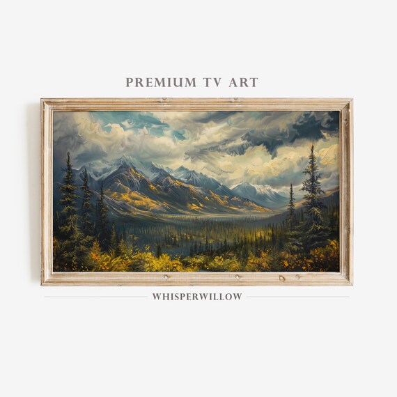 Frame Tv Art Alaska Mountains Painting Outdoor And Wilderness Decor Alaskan Wall Art