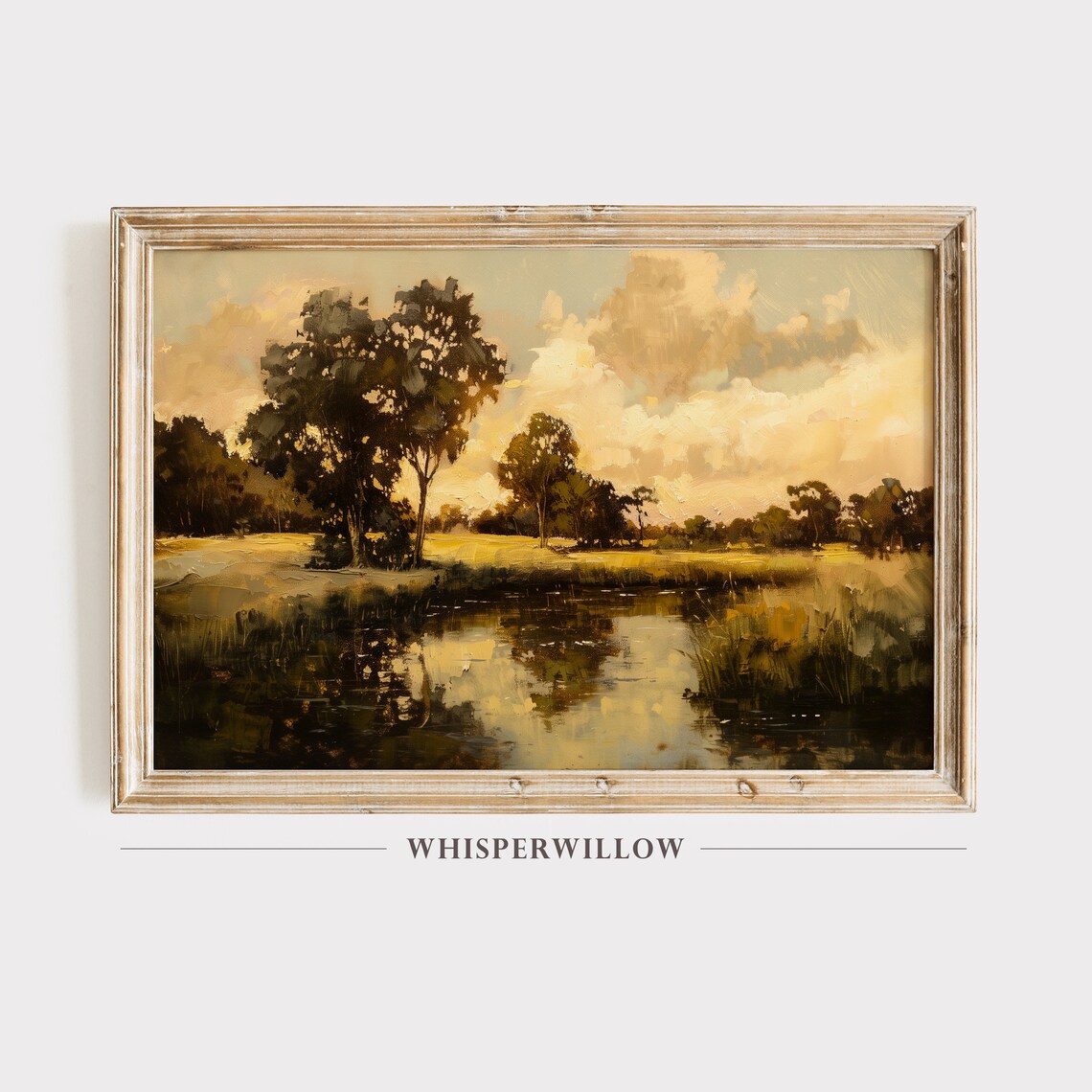 Golden River Sunset With Trees Vintage Landscape Oil Painting Poster