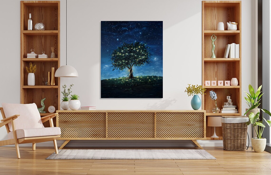 Midnight Stars Twinkle Lights Tree Art Print - Image 5