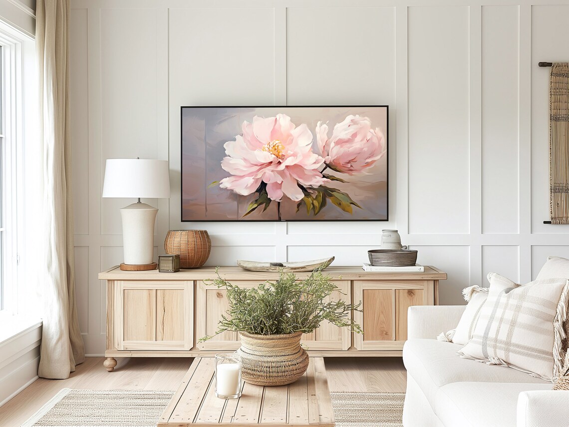 Blush Pink Peony Blooms Romantic Floral Oil Painting Art Poster - Image 4