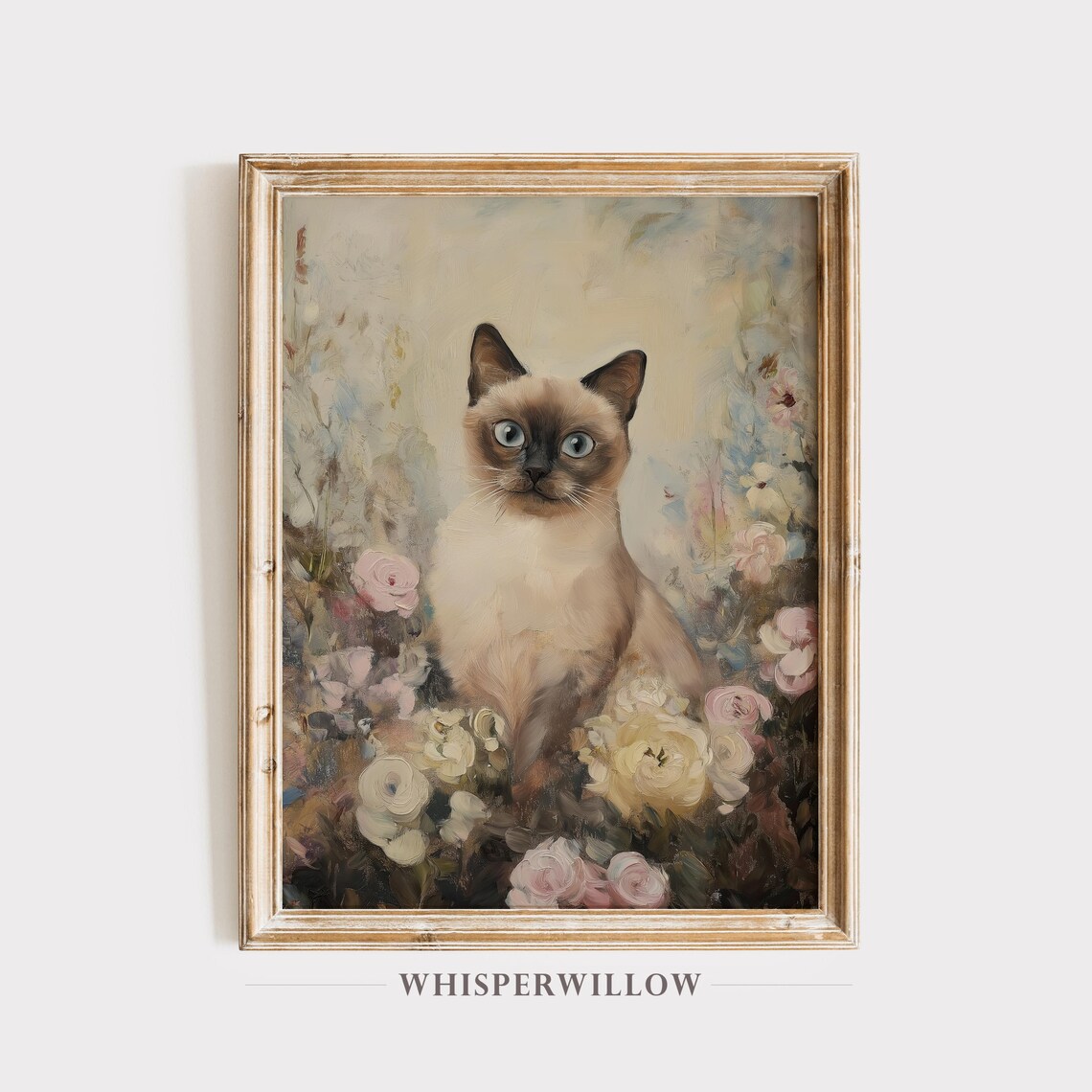 Vintage Siamese Cat Art Print, Elegant Pet Decor
