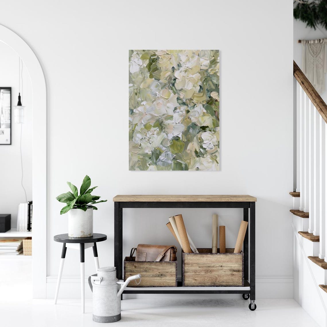 Abstract Sage Beige White Leaves Painting Modern Floral Poster - Image 4