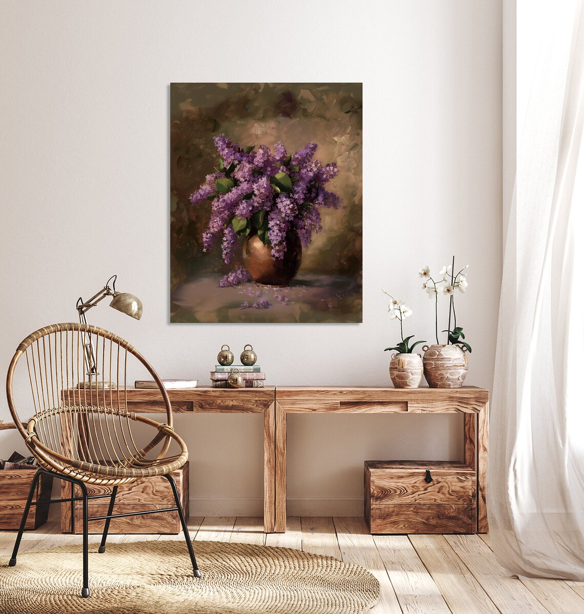 Lilac Bouquet Still Life Vintage Painting Art Print - Image 2