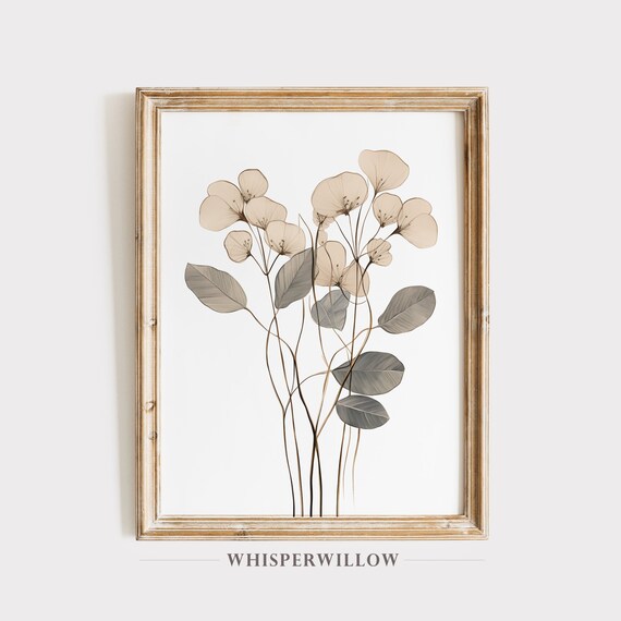 Minimalist Eucalyptus Stems Neutral Tones Botanical Art Poster