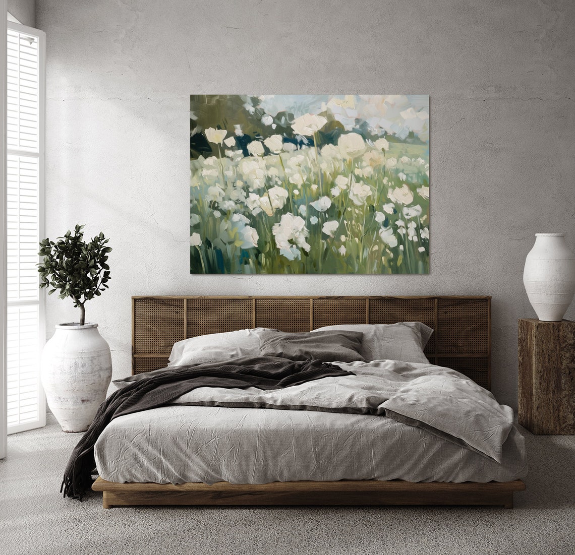 Closeup of White Wildflowers in a Green Summer Meadow Poster - Image 2