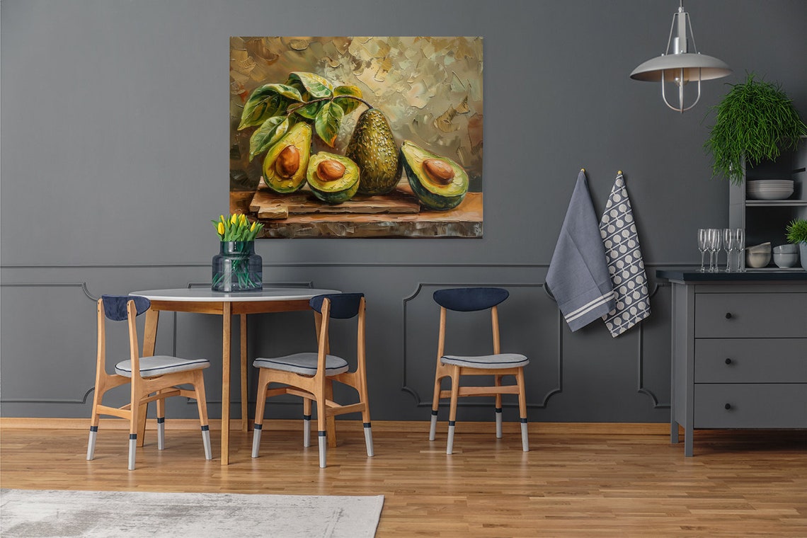 Avocado Still Life Textured Impasto Oil Painting Kitchen Art Poster - Image 3
