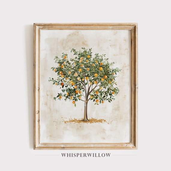 Orange Tree Watercolor Art Print, Kitchen Decor