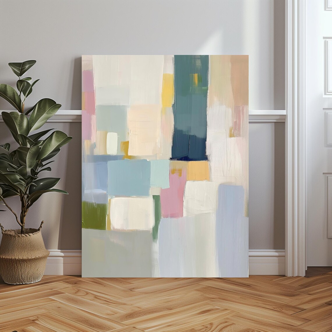 Soft Pastel Abstract Color Block Painting in Neutral Tones Poster - Image 5
