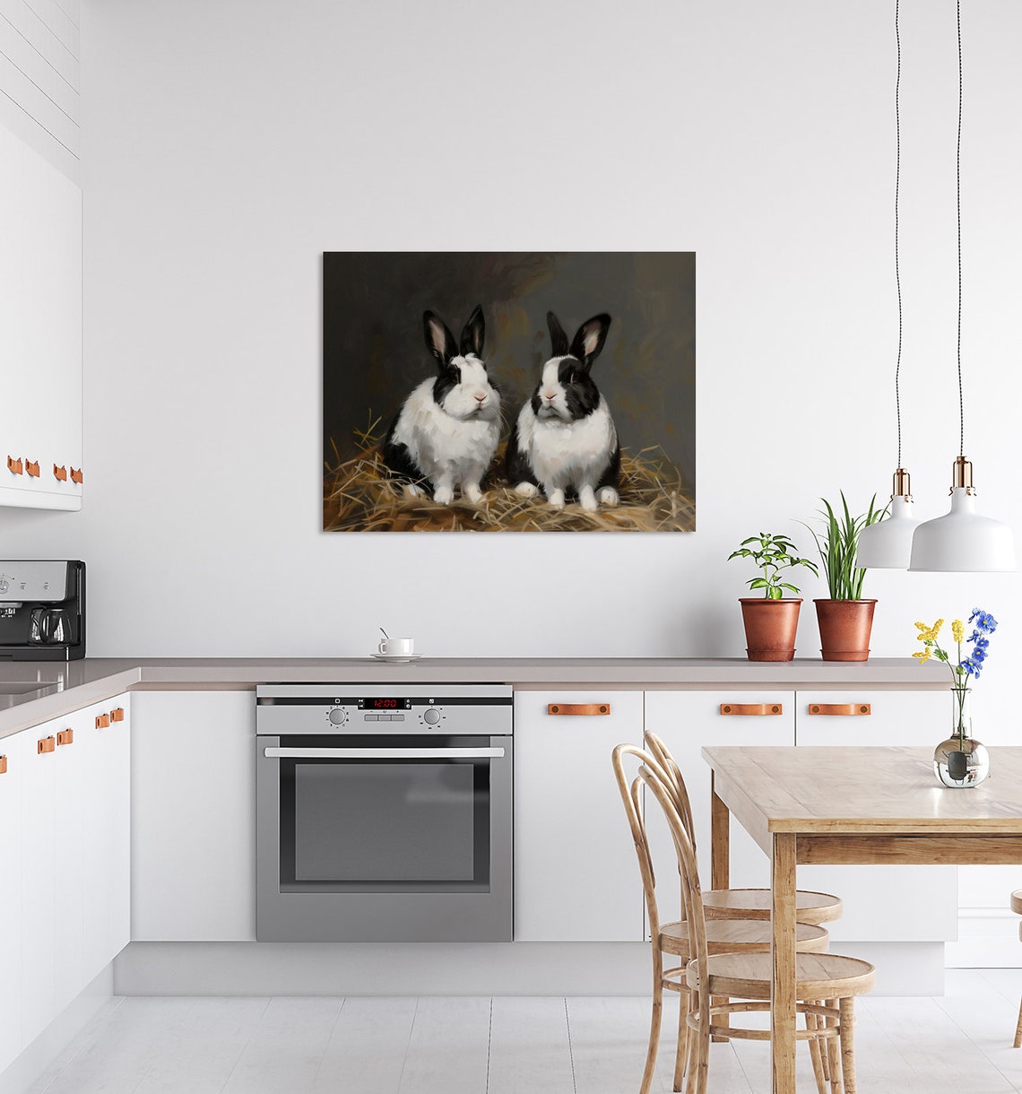 Two Dutch Rabbits in Straw Vintage Black and White Bunny Poster - Image 3