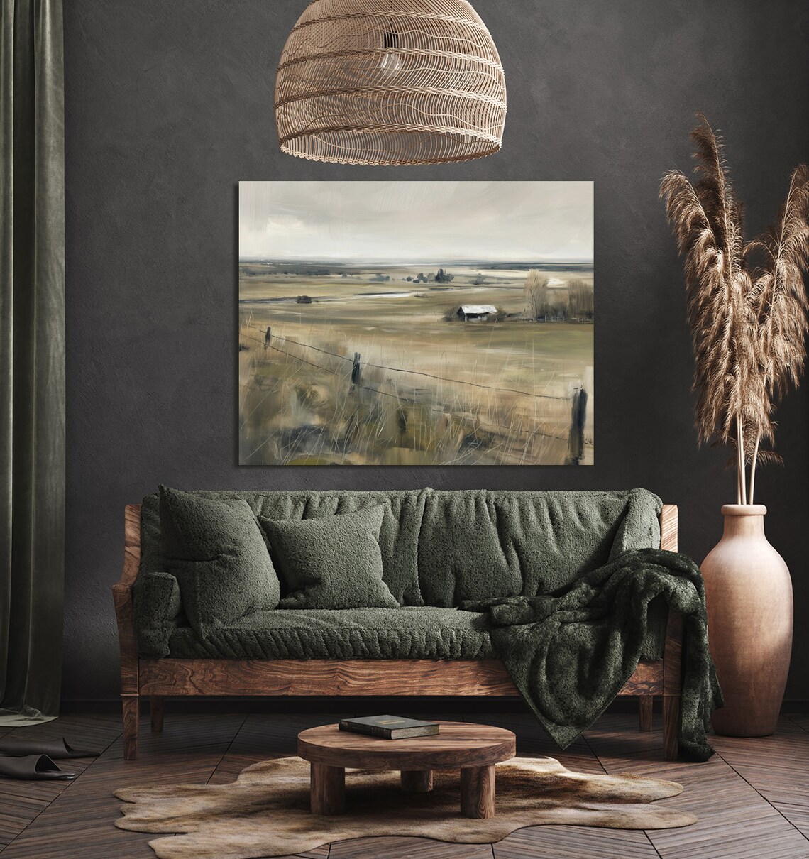 Misty Autumn Prairie Barn and Fence Line Vintage Landscape Poster - Image 5