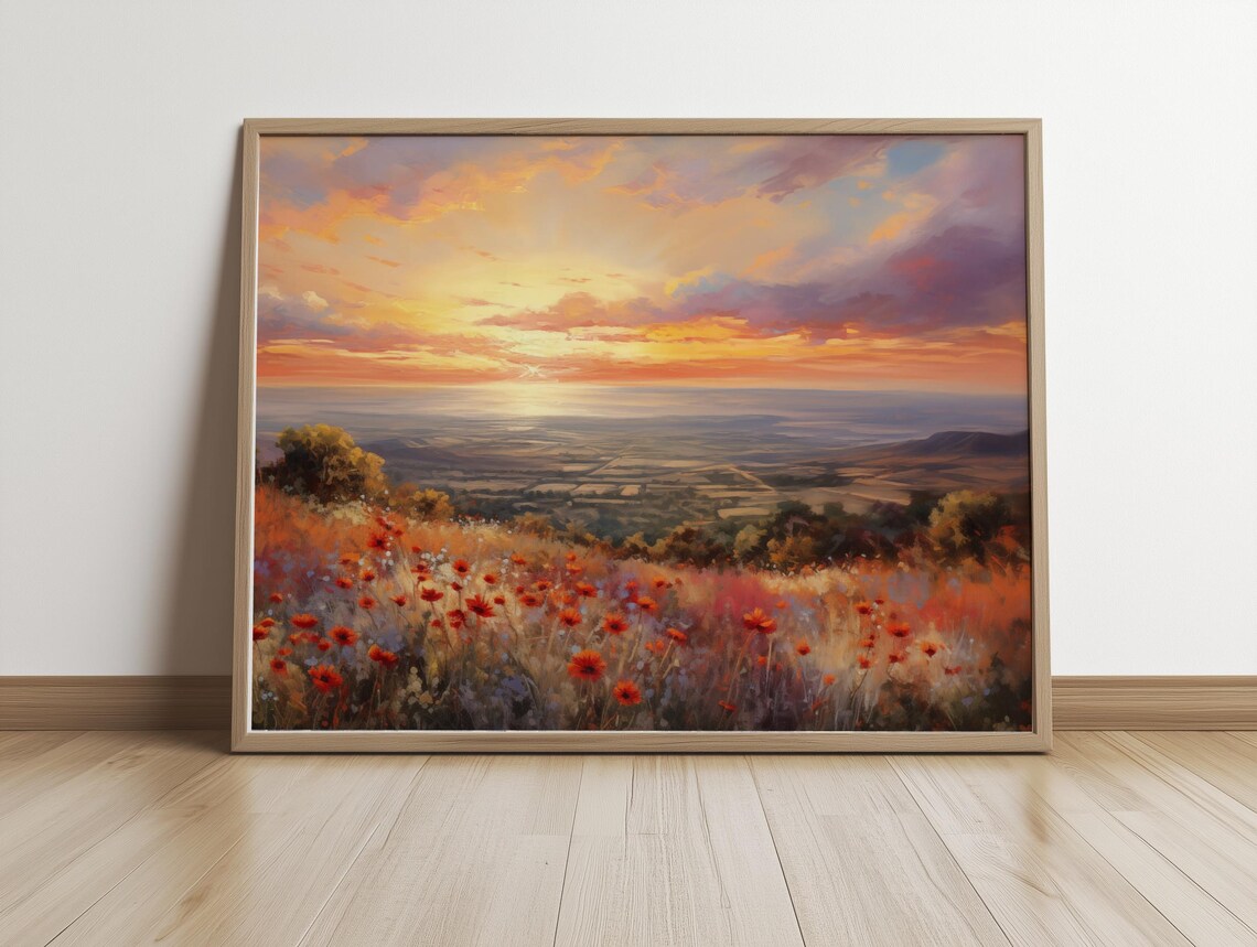 Anyas Vibrant Sunset Over Meadow Art Print - Image 5