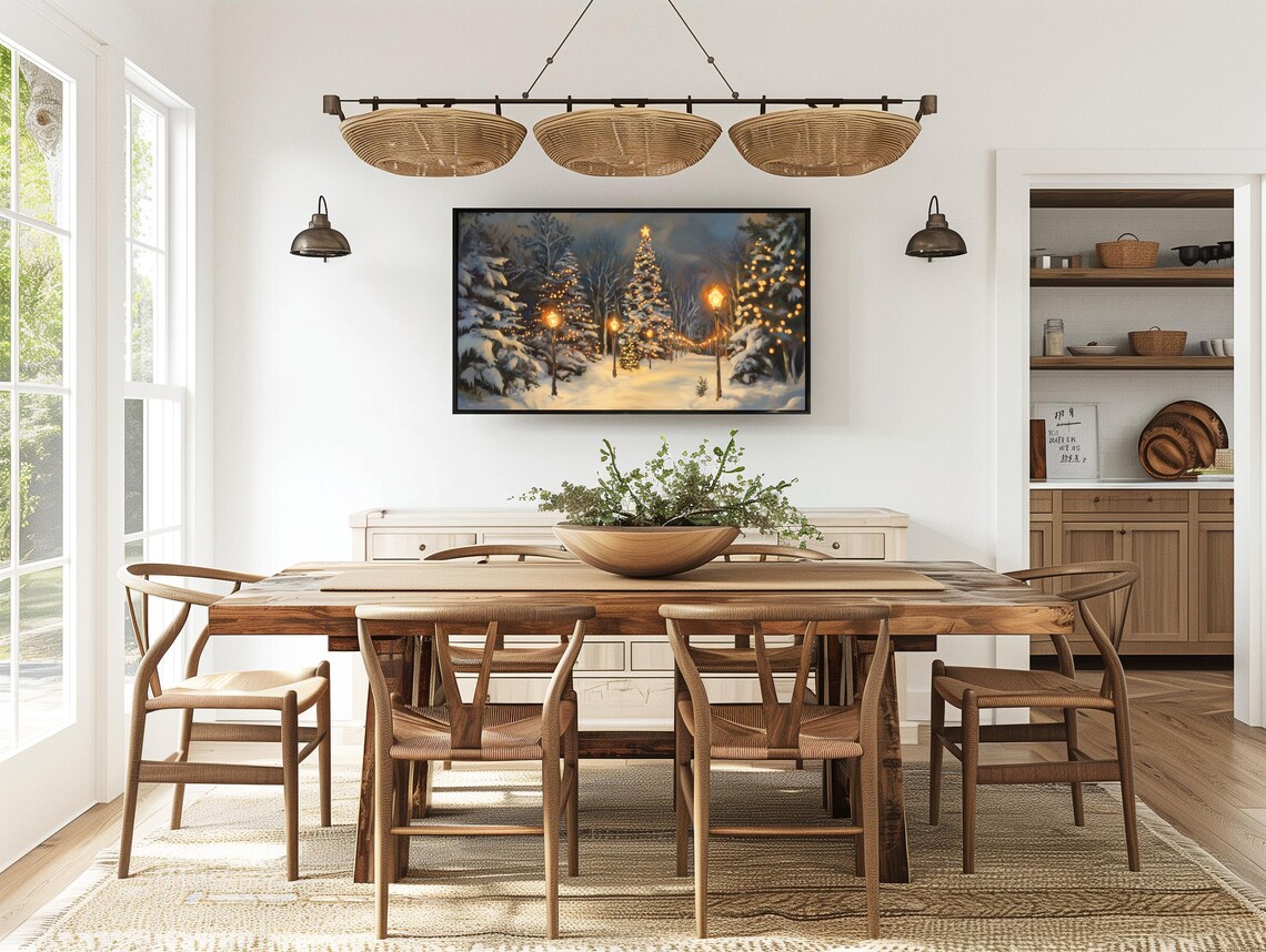 Snowy Winter Christmas Lights Painting, Holiday Decor - Image 5