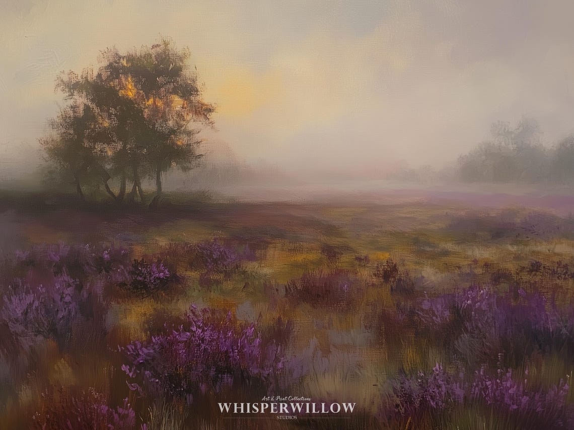 Purple Heather Moor at Dusk with Lone Tree Vintage Style Poster - Image 6