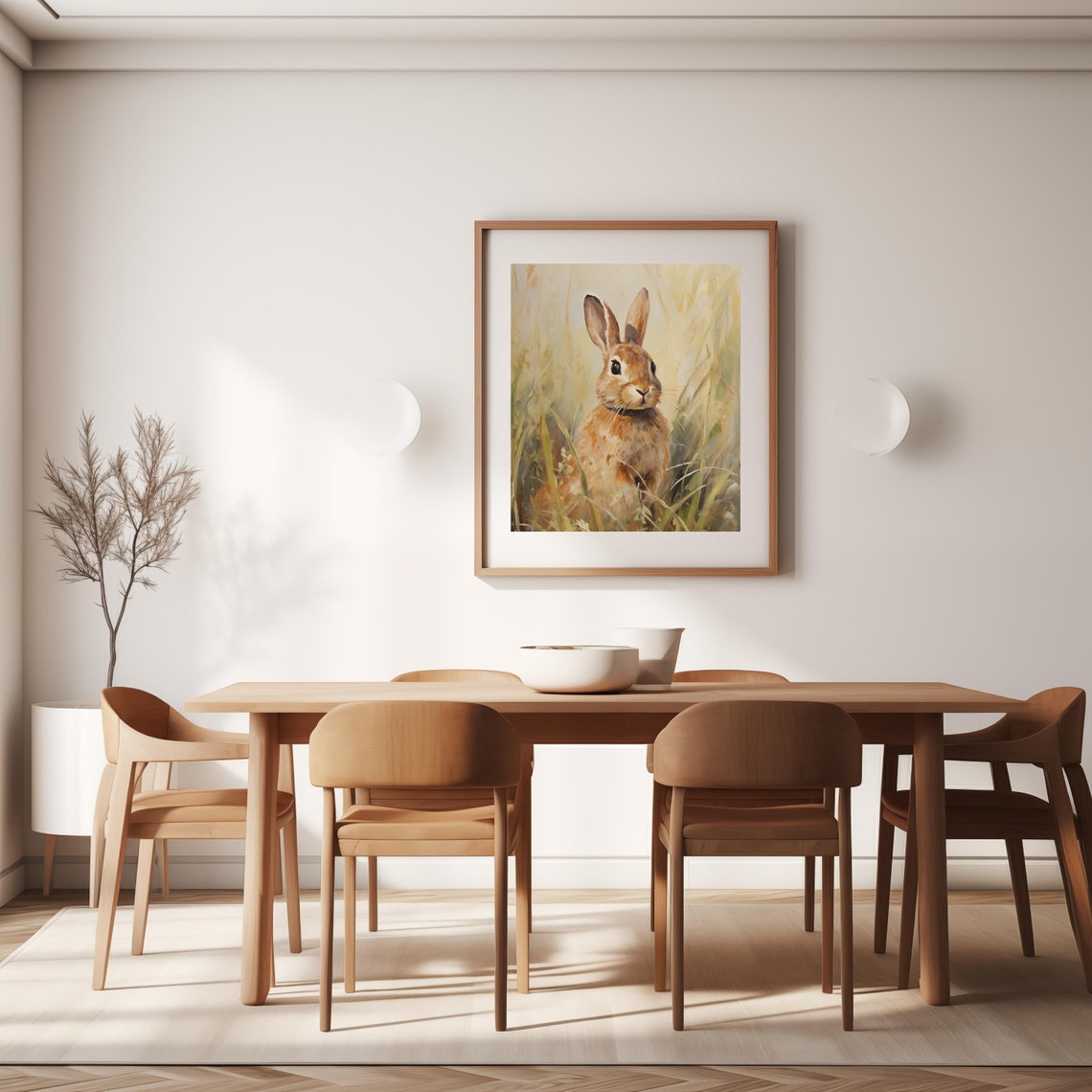 Curious Spring Bunny Oil Painting Cute Easter Rabbit Wall Art - Image 3
