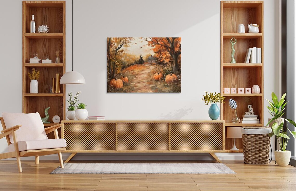 Autumn Pathway With Pumpkins, Fall Art Print - Image 2