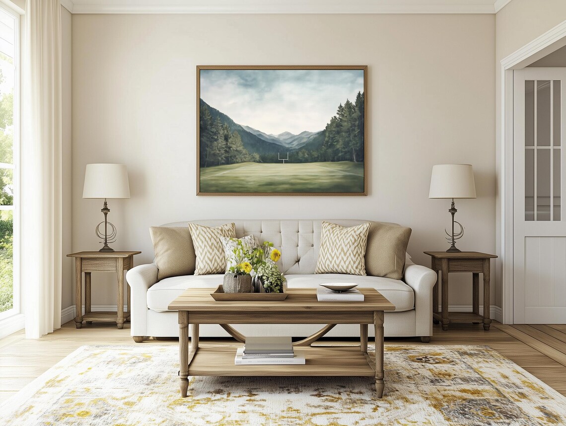 Empty Football Field in a Quiet Mountain Valley Meadow Poster - Image 4