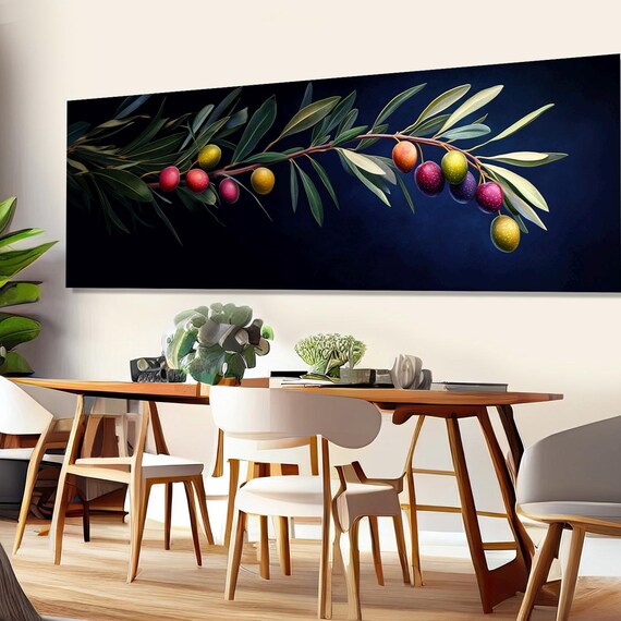 Olive Branch With Olives Abstract Print Olive Tree Painting Olives Print Green Olives Poster Framed And Ready To Hang