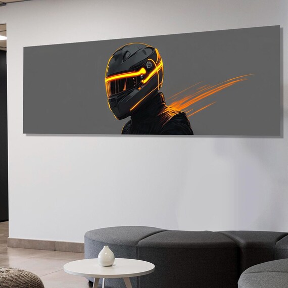 Abstract Biker In Helmet Print Bikers Club Wall Decor Biker Gift Car Racing Wall Art Motorcyclist Framed Ready To Hang