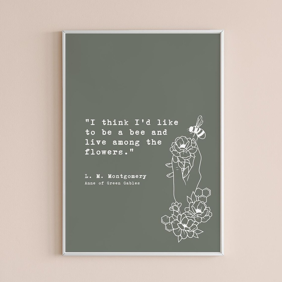 Anne of Green Gables Bee Among Flowers Quote Botanical Line Art Poster - Image 3