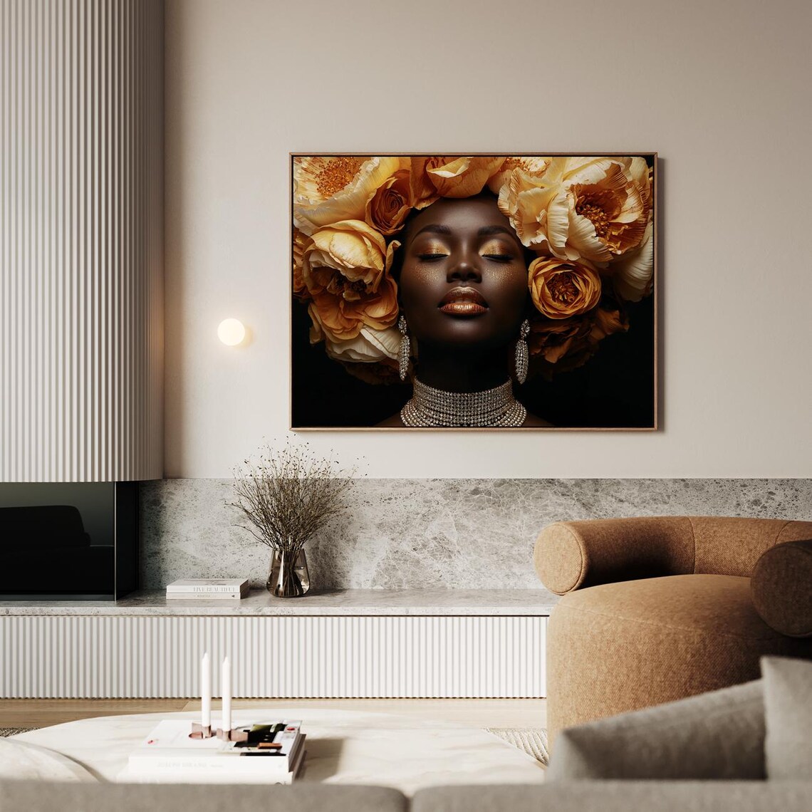 Golden Floral Splendor Woman Roses Crown Jewelry Portrait Art Poster