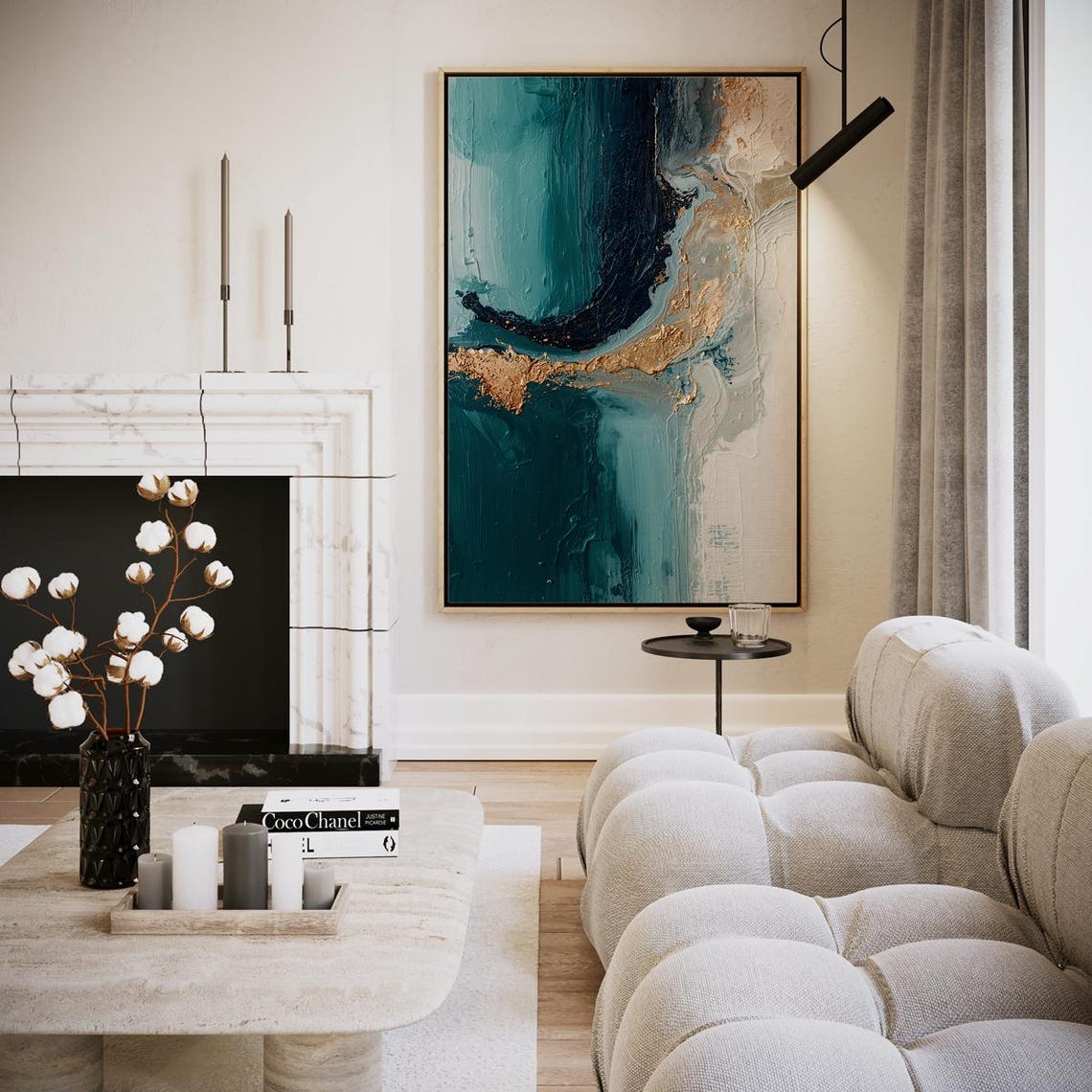 Teal Navy Gold Abstract Textured Modern Painting Statement Poster