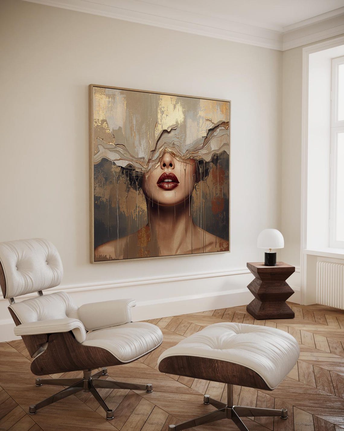 Gold And Dark Flowing Texture Woman Face Abstract Portrait Poster