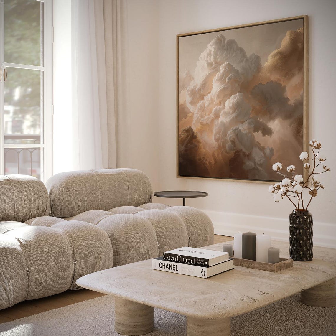 Golden and Cream Baroque Clouds Abstract Painting Poster for Home