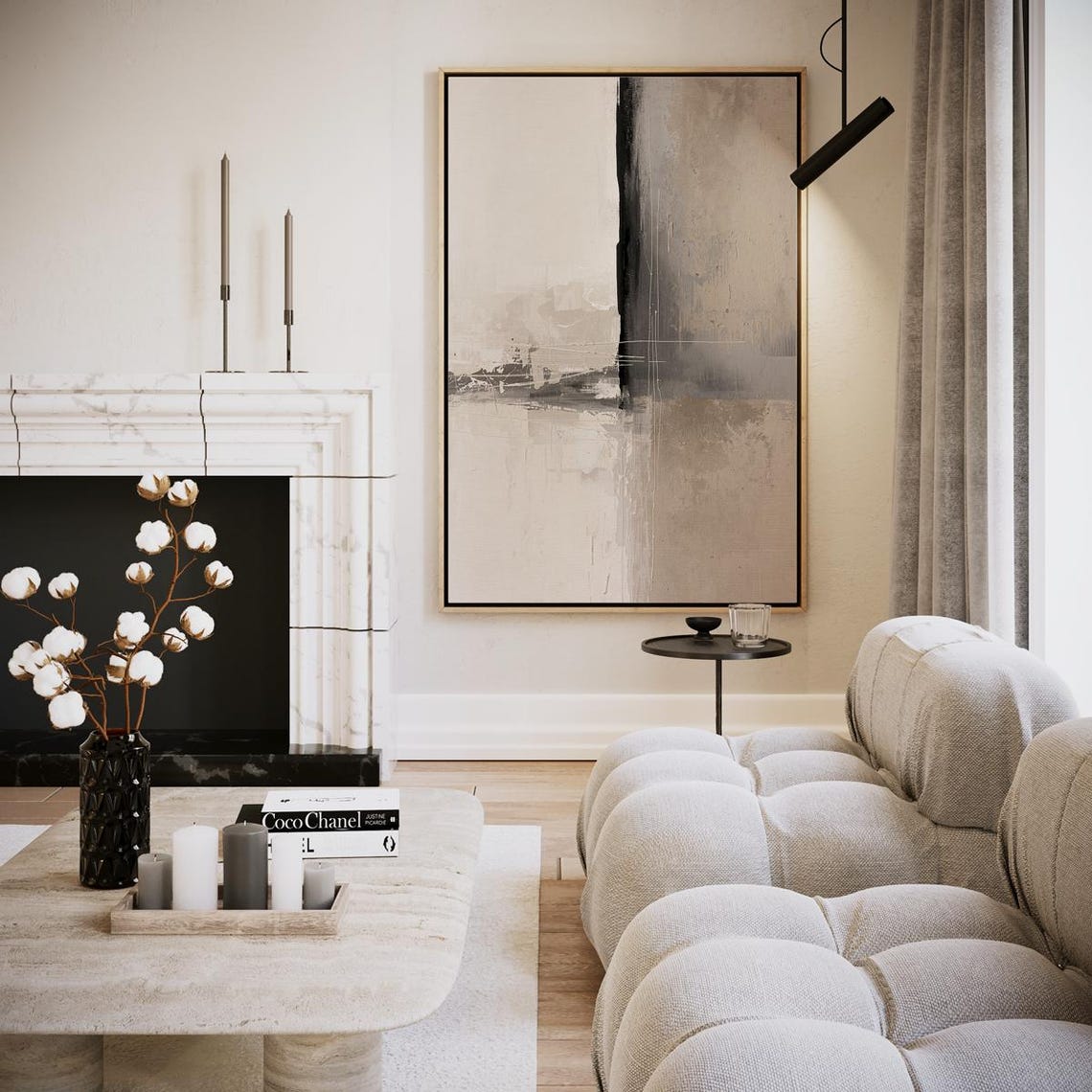 Abstract Beige Gray Modern Minimalist Neutral Living Room Poster