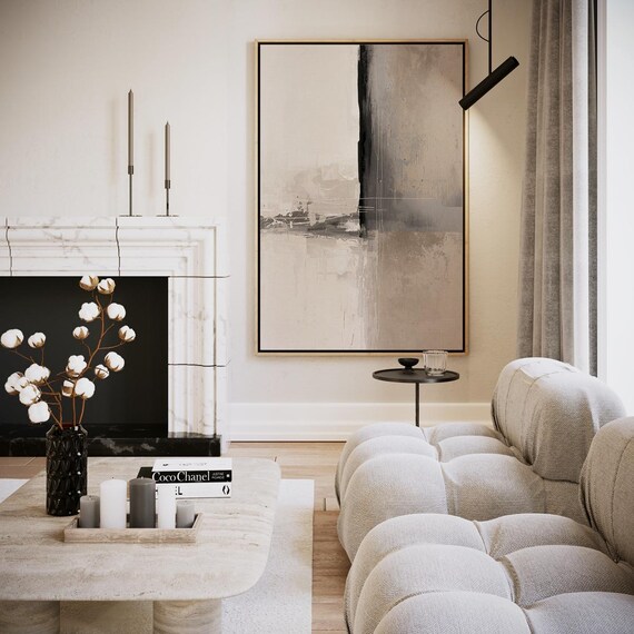 Abstract Beige Gray Modern Minimalist Neutral Living Room Poster