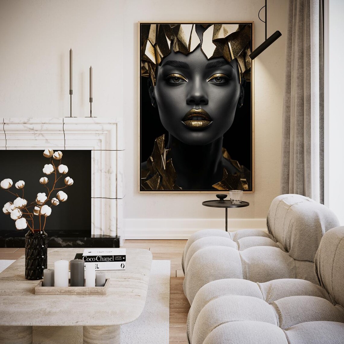 Dark Bronze Shattered Geometric Woman Face Portrait Art Poster