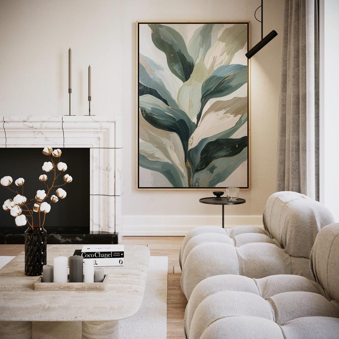 Sage Green Large Abstract Leaves Modern Botanical Art Poster