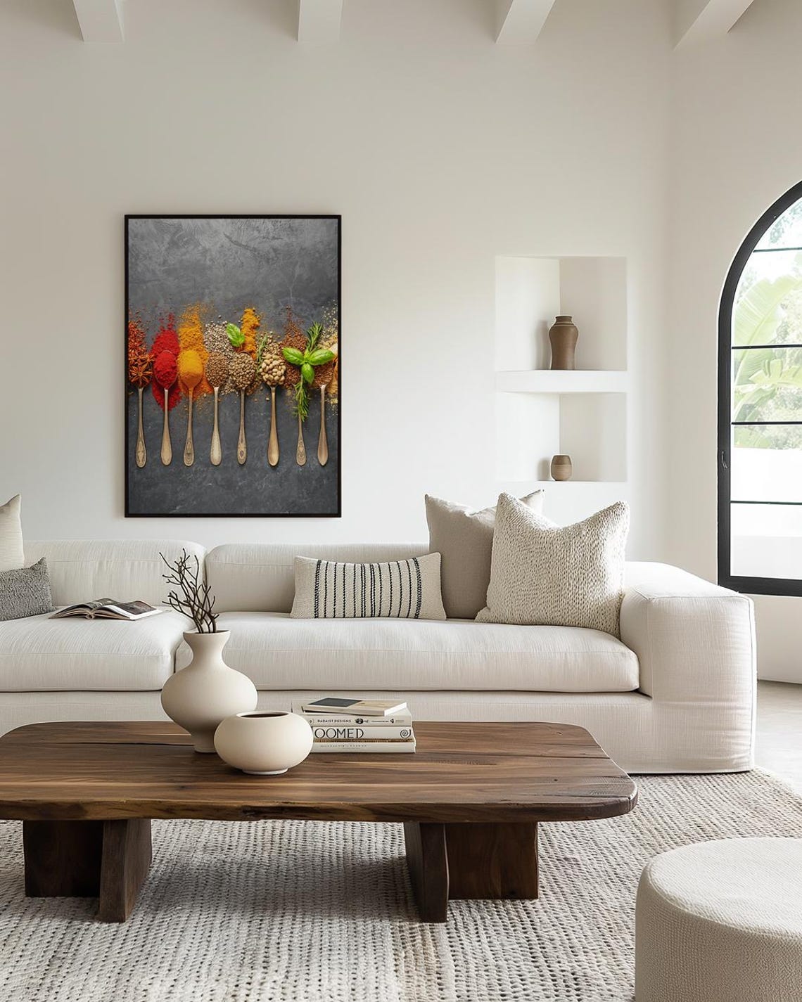 Colorful Spice Spoons Row On Gray Background Modern Kitchen Art Print