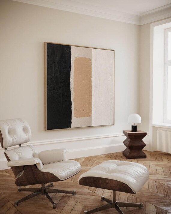 Tight Abstract Composition In Beige Black And White Textured Artwork Wall Decor