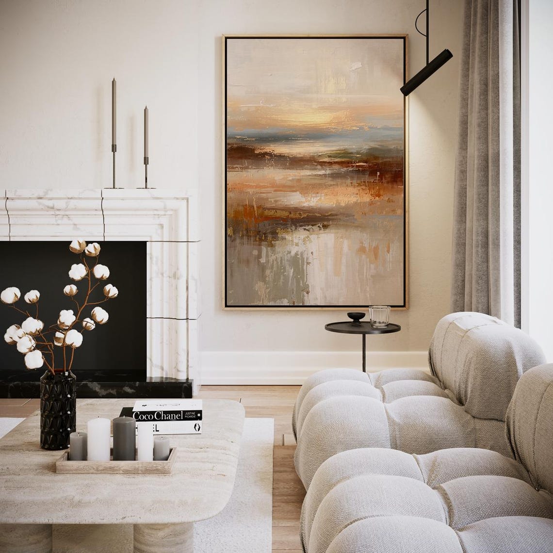 Warm Beige Abstract Landscape With Gold Accents Minimal Art Poster