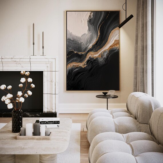 Black And Gold Marble Abstract Luxury Modern Glam Decor Poster