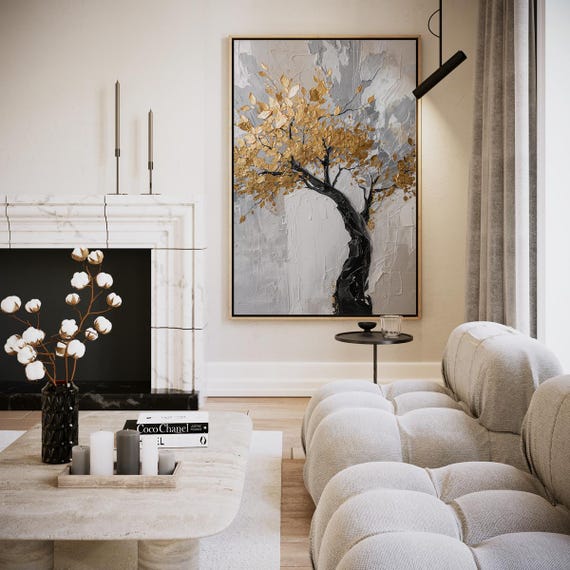 Golden Tree On Abstract Background Artwork Wall Art