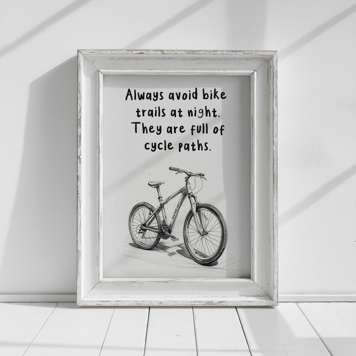 Avoid Bike Trails At Night Cycle Paths Pun Bicycle Sketch Poster - Image 2