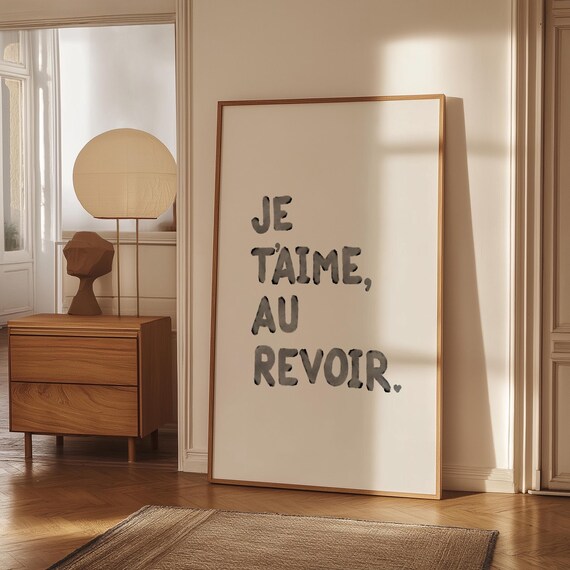 Je Taime Au Revoir French Quote Minimalist Entryway Wall Poster