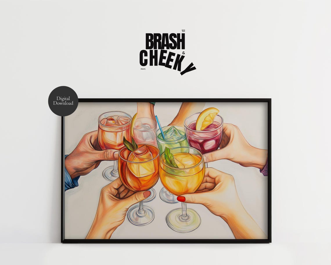 Cocktail Cheers Toast With Friends Colorful Bar Cart Art Print - Image 3