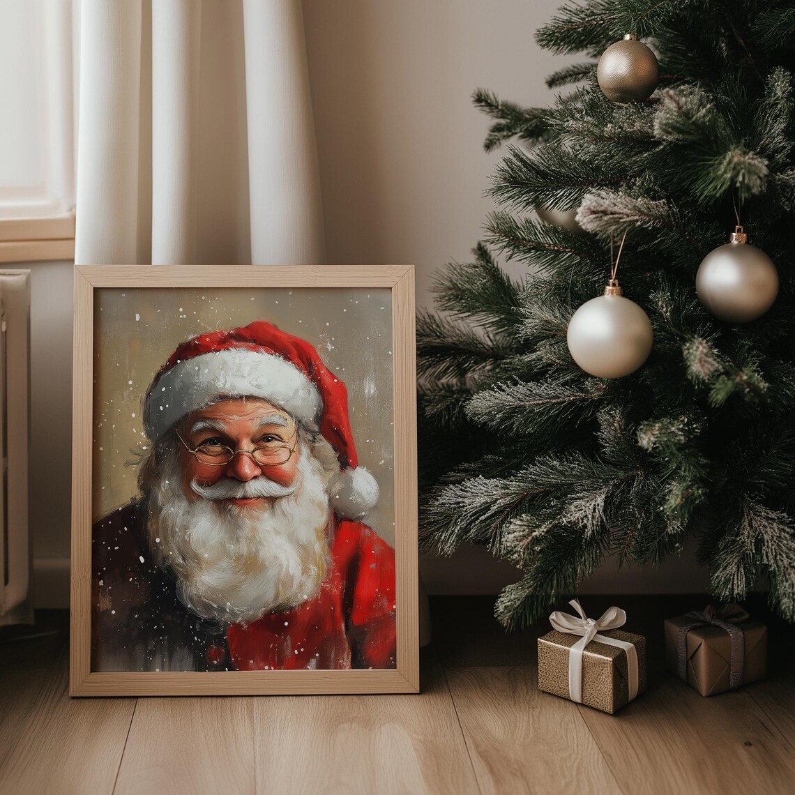 Jolly Smiling Santa Claus Portrait Oil Painting Christmas Art Print - Image 3