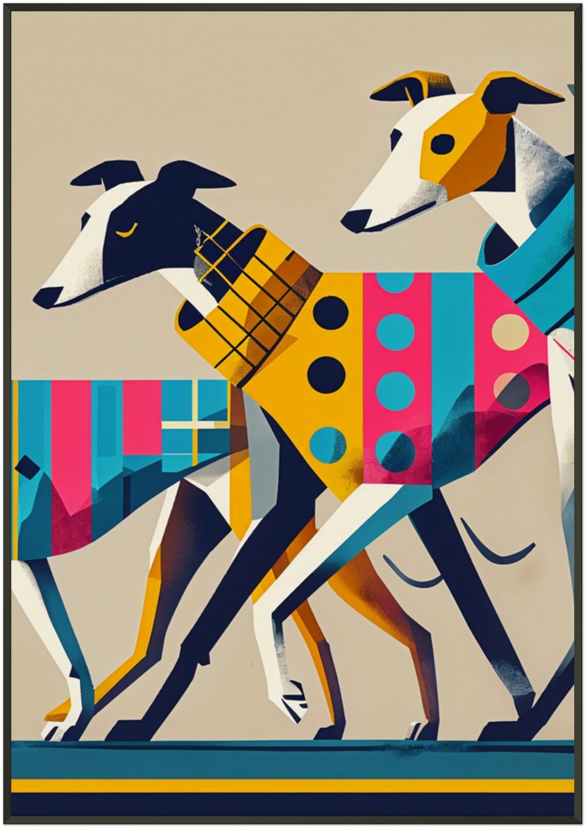 Greyhound Friends Playful Polka Dot Striped Sweater Dog Art Poster - Image 5