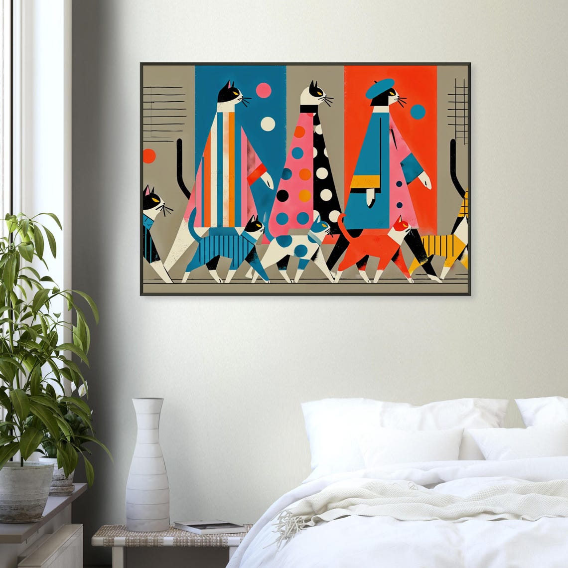 Giant Patchwork Cat Parade Pink Pop Art Cats and People Poster - Image 4