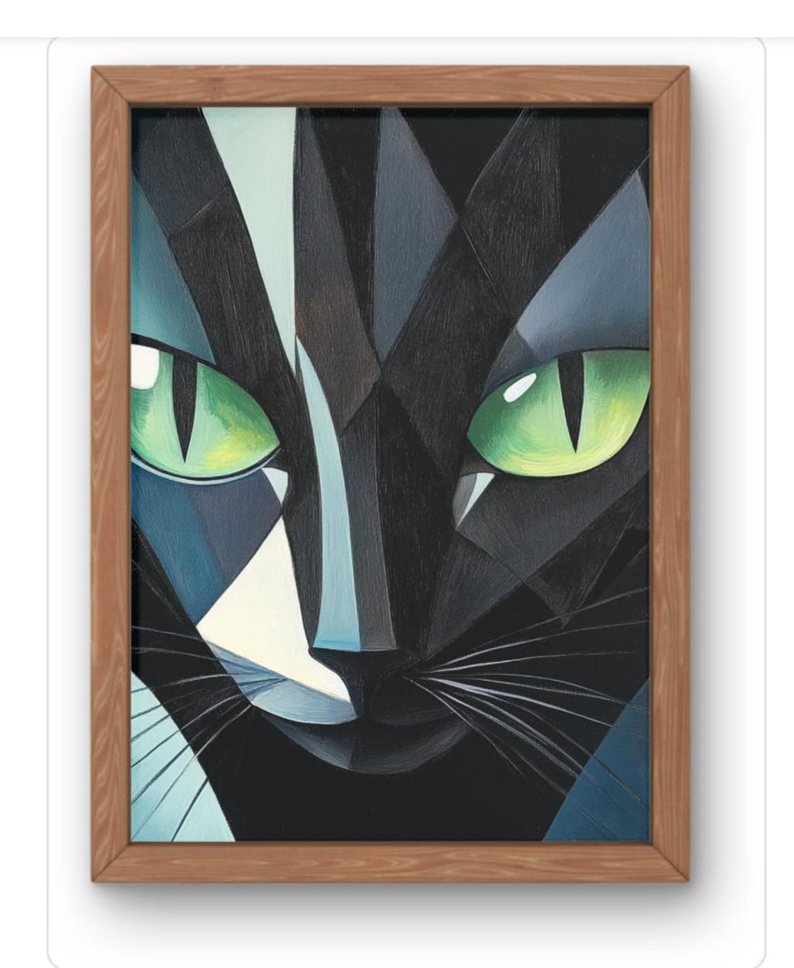 Black Cat Green Eyes Geometric Close Up Modern Bold Wall Art